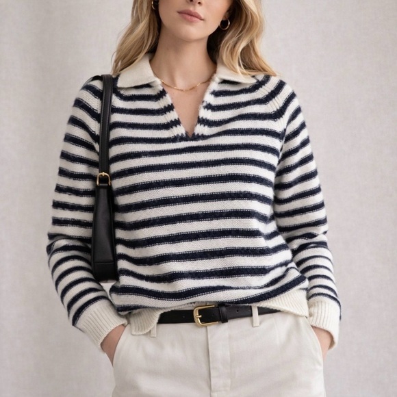 Hansen From Basel Yves Alpaca Blend Stripe White Black Sweater Xs